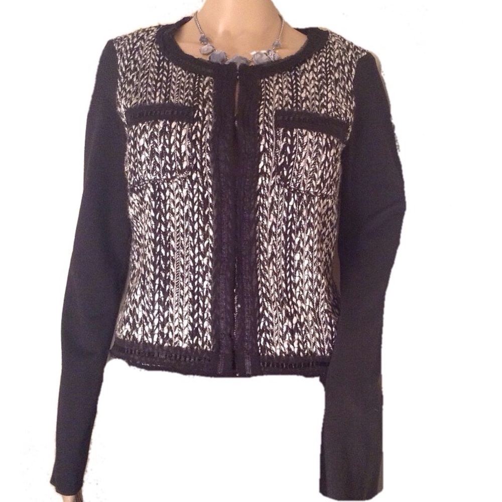 BCBGeneration Black & White Tweed Blazer Jacket Women's Small Career Office Long